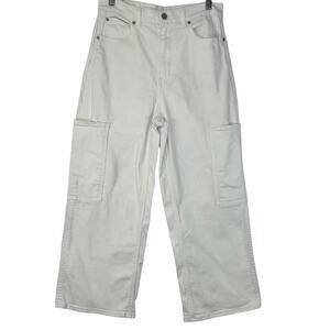 Levi Strauss Womens Cargo Jeans 28 High-Waist Wide Leg Crop Utility White Denim